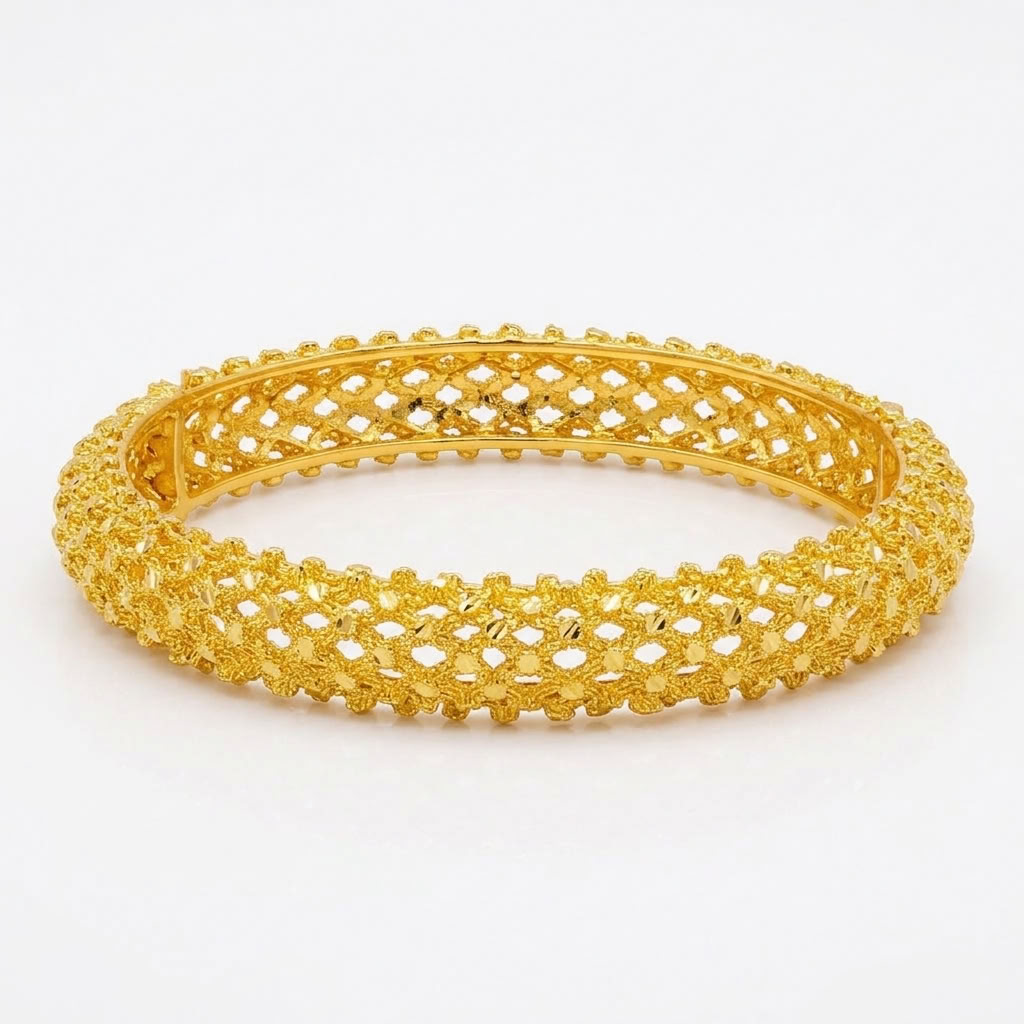 24K Gold Plated Traditional Handmade Open Bracelet Set - 2-Piece Intricate Design Bangles B101