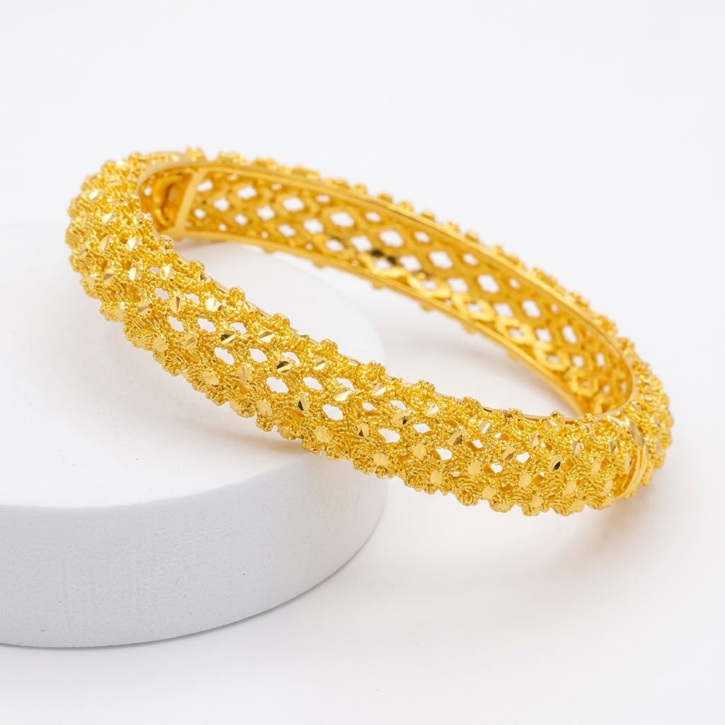24K Gold Plated Traditional Handmade Open Bracelet Set - 2-Piece Intricate Design Bangles B101
