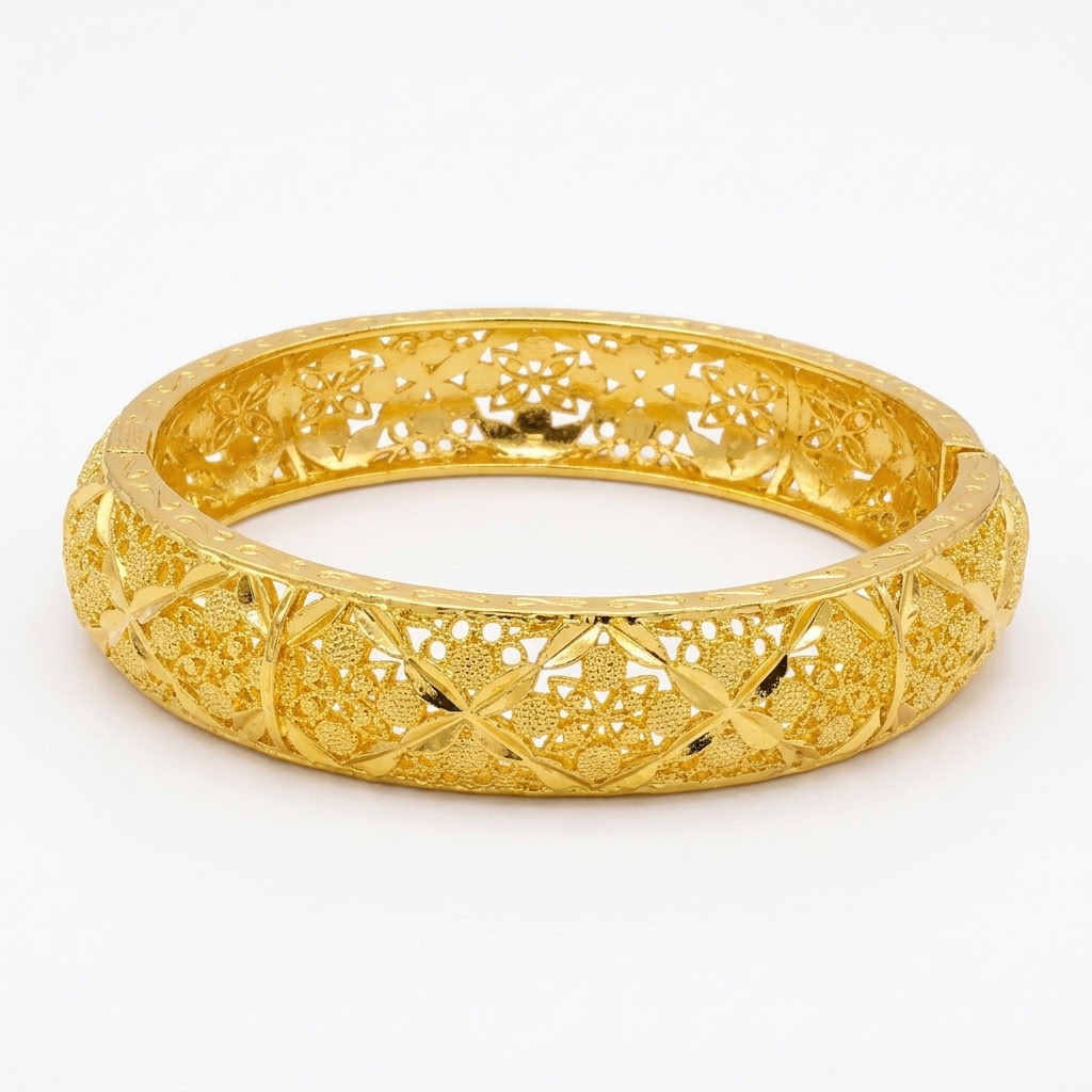 24K Gold Plated Traditional Handmade Open Bracelet Set - 2-Piece Intricate Design Bangles B121