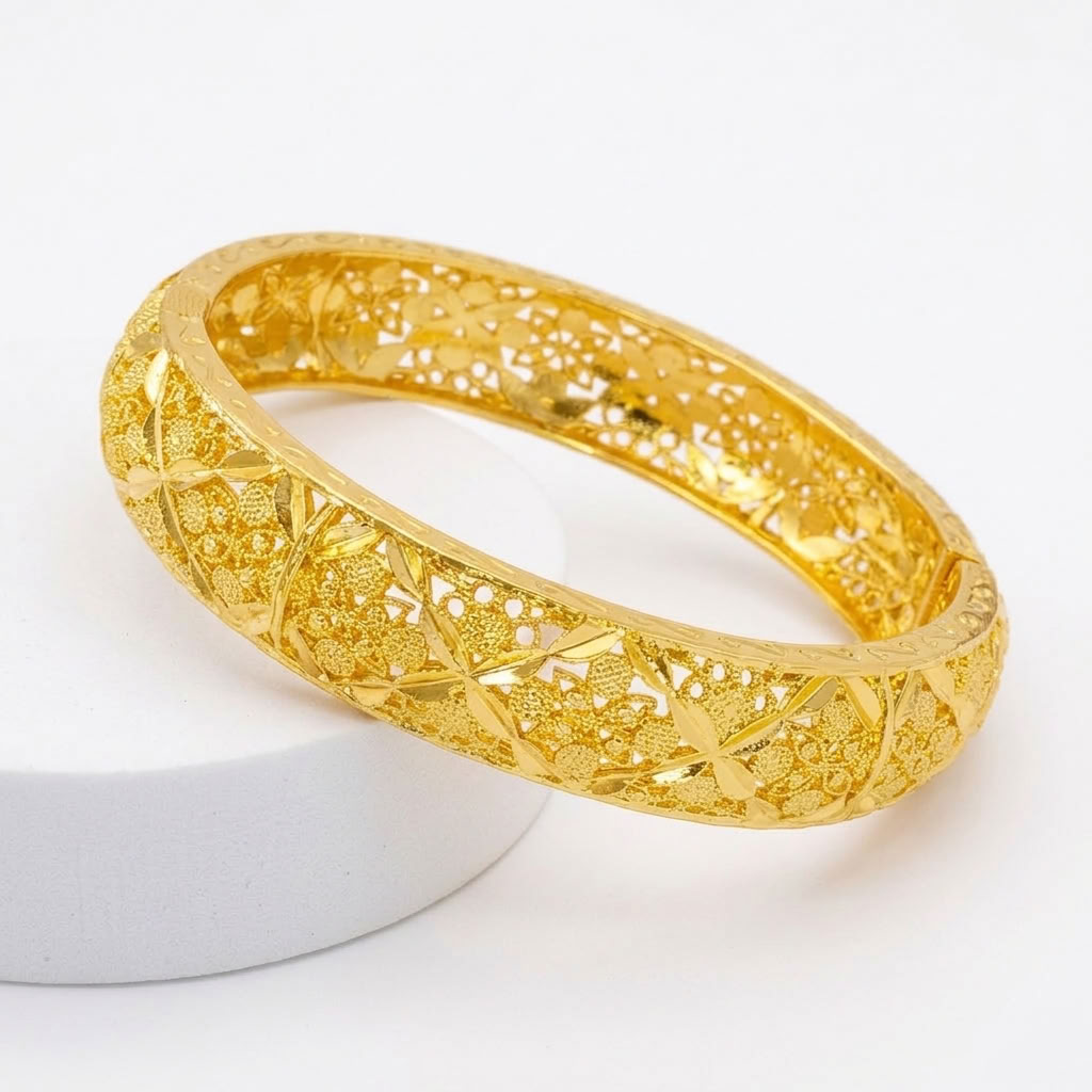 24K Gold Plated Traditional Handmade Open Bracelet Set - 2-Piece Intricate Design Bangles B121