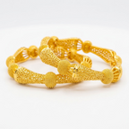 24K Gold Plated Traditional Handmade Open Bracelet Set - 2-Piece Intricate Design Bangles BO32