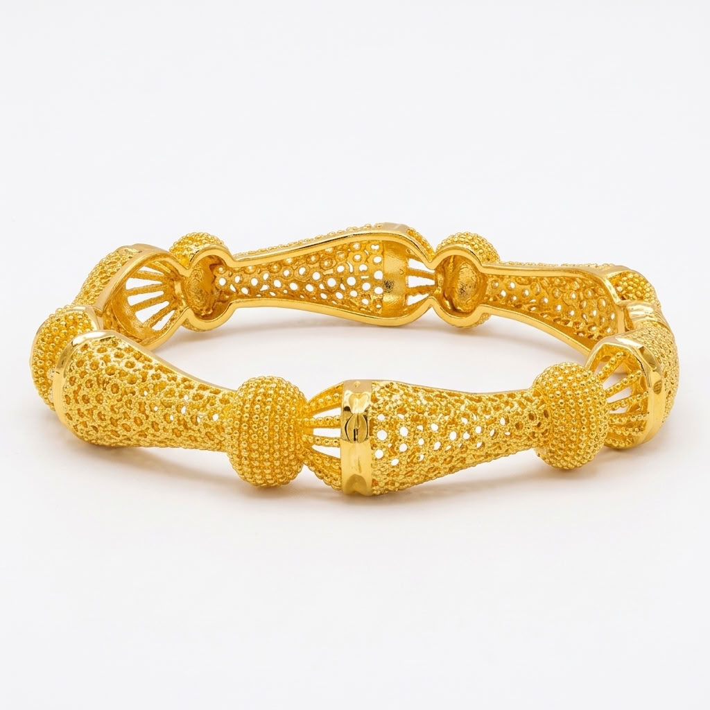 24K Gold Plated Traditional Handmade Open Bracelet Set - 2-Piece Intricate Design Bangles BO32