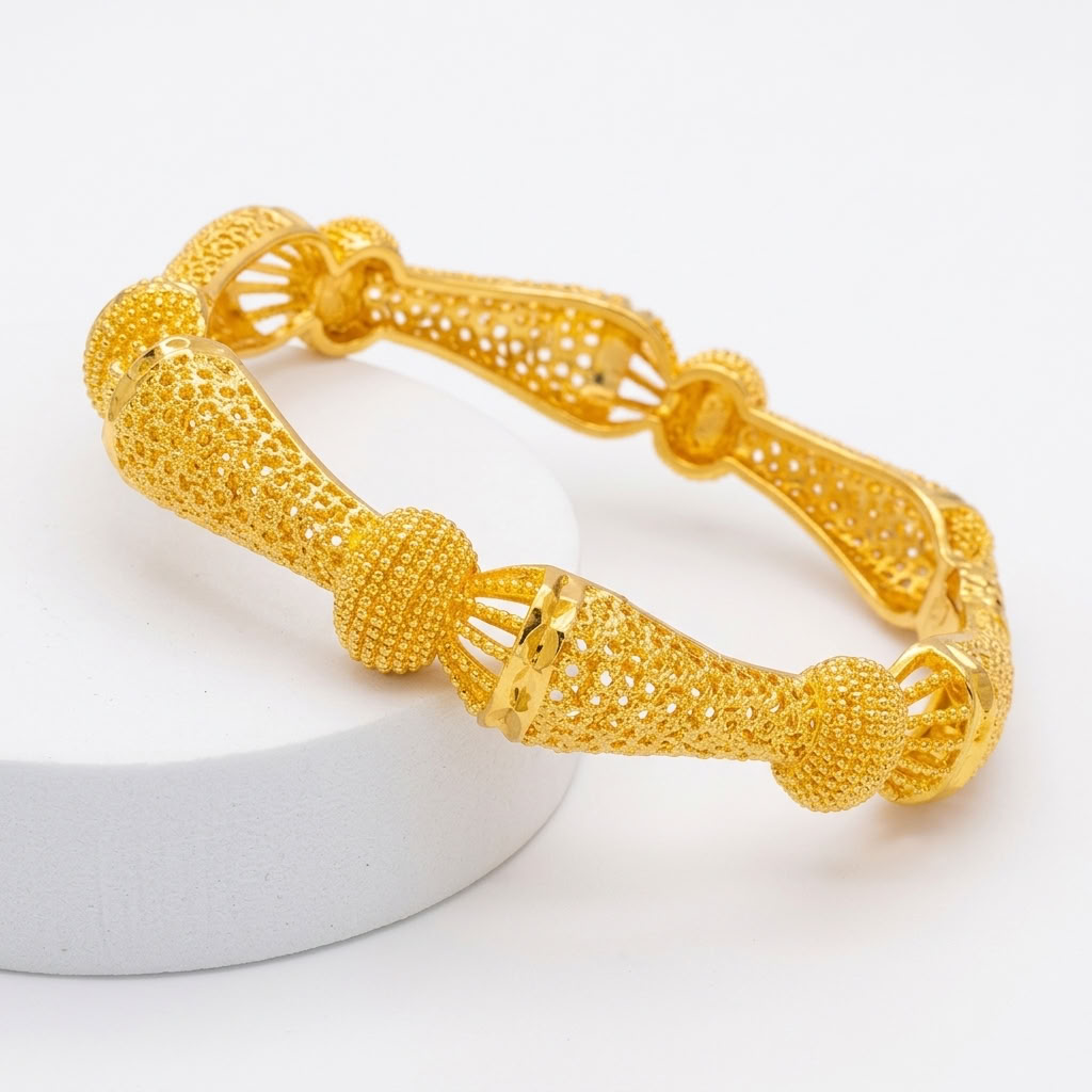 24K Gold Plated Traditional Handmade Open Bracelet Set - 2-Piece Intricate Design Bangles BO32