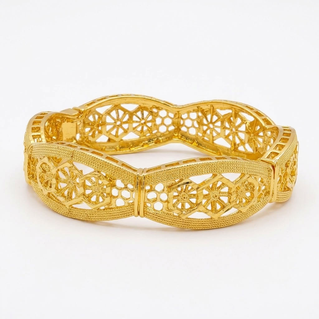 24K Gold Plated Traditional Handmade Open Bracelet Set - 2-Piece Intricate Design Bangles BO41