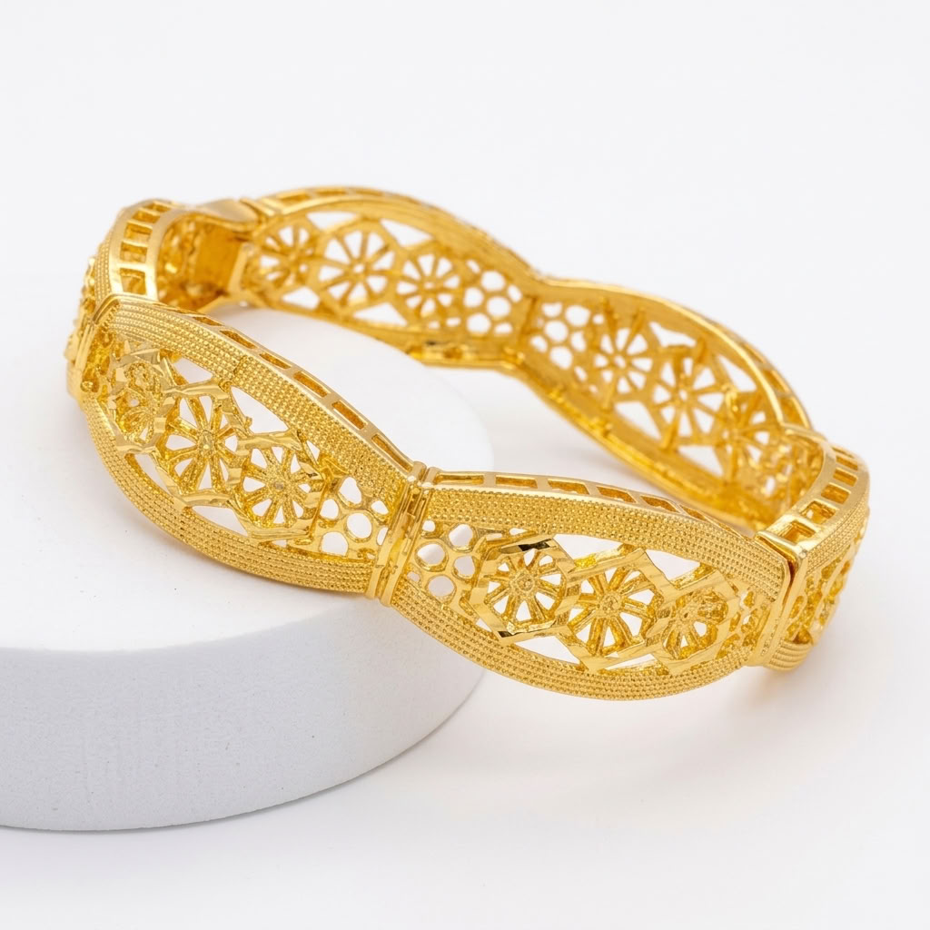 24K Gold Plated Traditional Handmade Open Bracelet Set - 2-Piece Intricate Design Bangles BO41