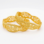 24K Gold Plated Traditional Handmade Open Bracelet Set - 2-Piece Intricate Design Bangles BO41