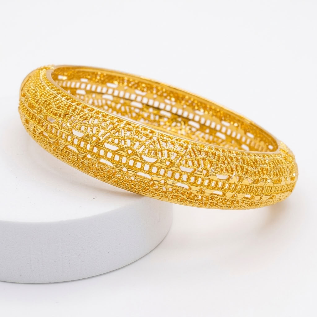 24K Gold Plated Traditional Handmade Open Bracelet Set - 2-Piece Intricate Design Bangles BO43