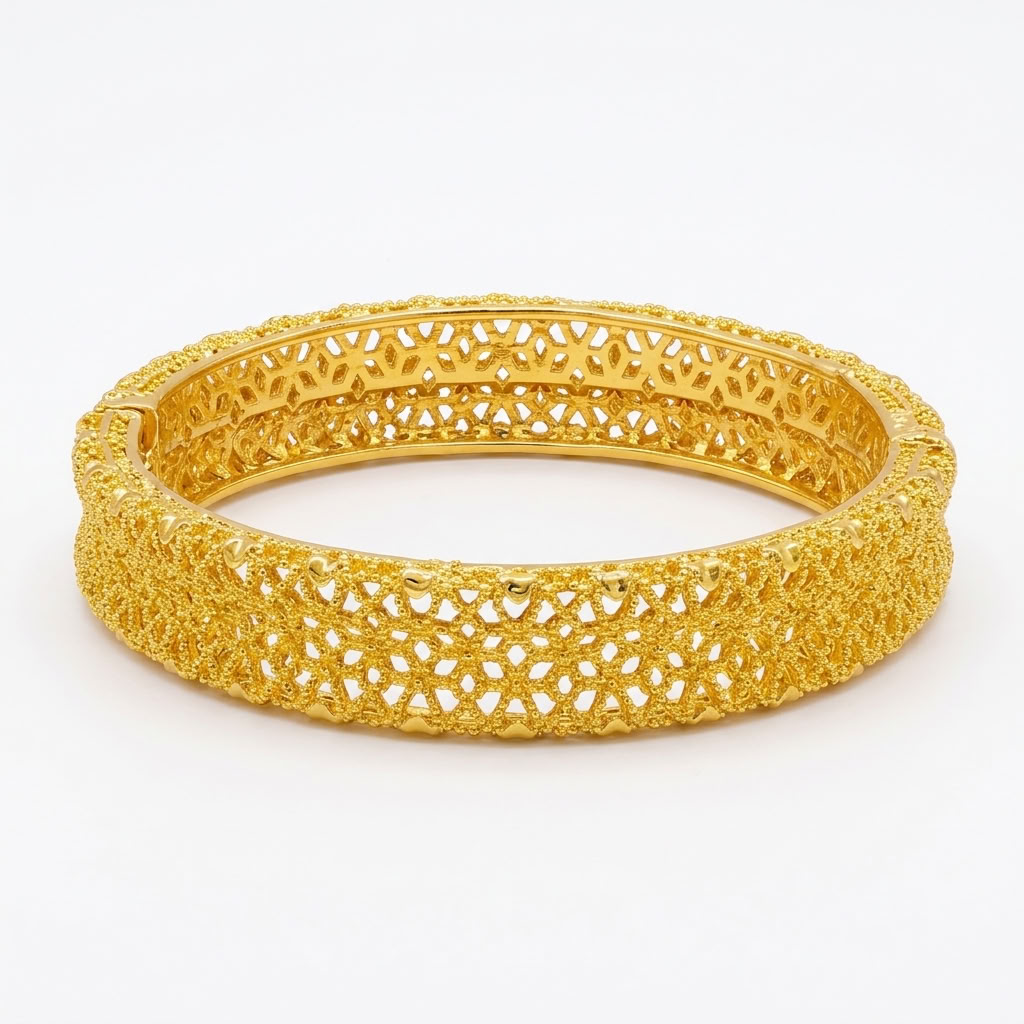 24K Gold Plated Traditional Handmade Open Bracelet Set - 2-Piece Intricate Design Bangles BO50