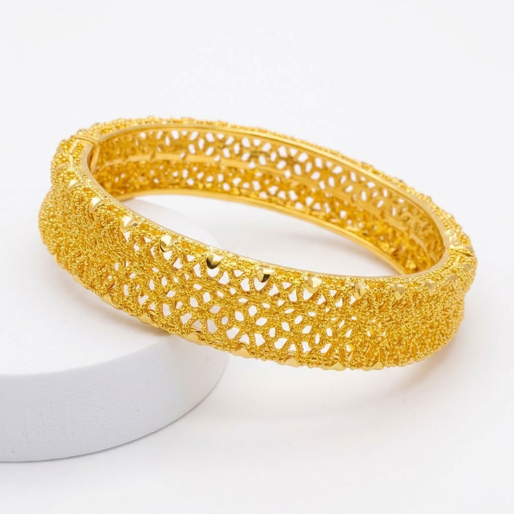 24K Gold Plated Traditional Handmade Open Bracelet Set - 2-Piece Intricate Design Bangles BO50