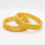 24K Gold Plated Traditional Handmade Open Bracelet Set - 2-Piece Intricate Design Bangles BO50