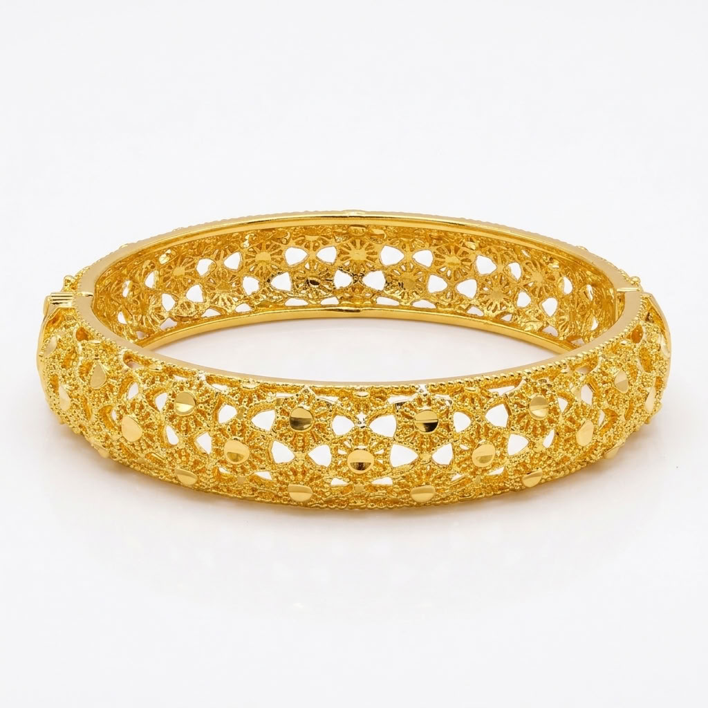 24K Gold Plated Traditional Handmade Open Bracelet Set - 2-Piece Intricate Design Bangles BO59