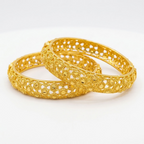 24K Gold Plated Traditional Handmade Open Bracelet Set - 2-Piece Intricate Design Bangles BO59