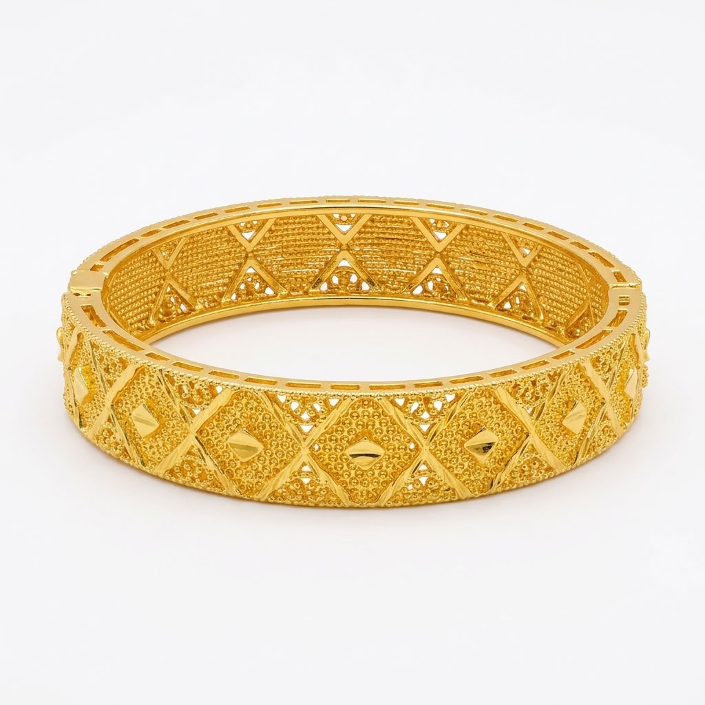 24K Gold Plated Traditional Handmade Open Bracelet Set - 2-Piece Intricate Design Bangles BO60