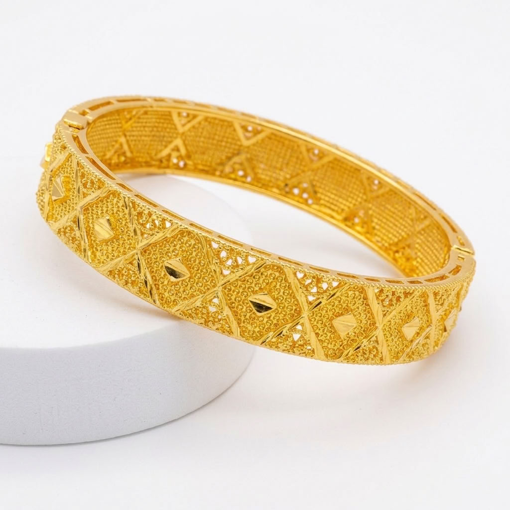 24K Gold Plated Traditional Handmade Open Bracelet Set - 2-Piece Intricate Design Bangles BO60