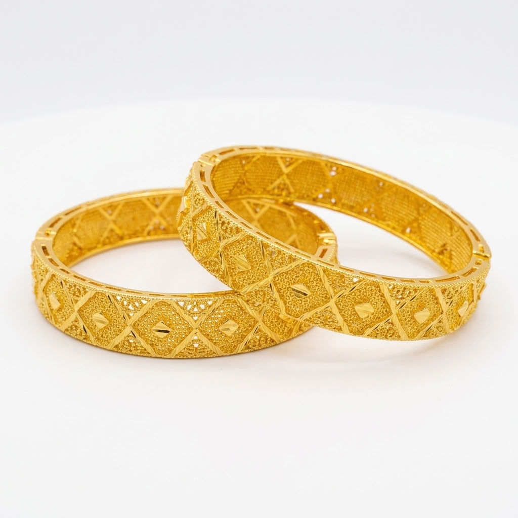 24K Gold Plated Traditional Handmade Open Bracelet Set - 2-Piece Intricate Design Bangles BO60
