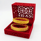 24K Gold Plated Traditional Handmade Open Bracelet Set - 2-Piece Intricate Design Bangles BO60
