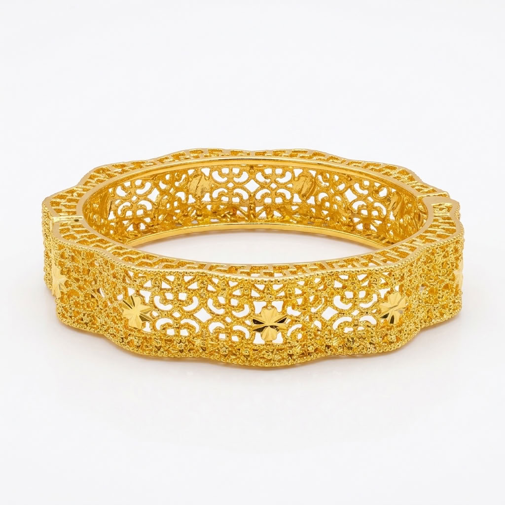 24K Gold Plated Traditional Handmade Open Bracelet Set - 2-Piece Intricate Design Bangles BO68