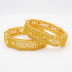 24K Gold Plated Traditional Handmade Open Bracelet Set - 2-Piece Intricate Design Bangles BO68