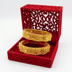 24K Gold Plated Traditional Handmade Open Bracelet Set - 2-Piece Intricate Design Bangles BO68