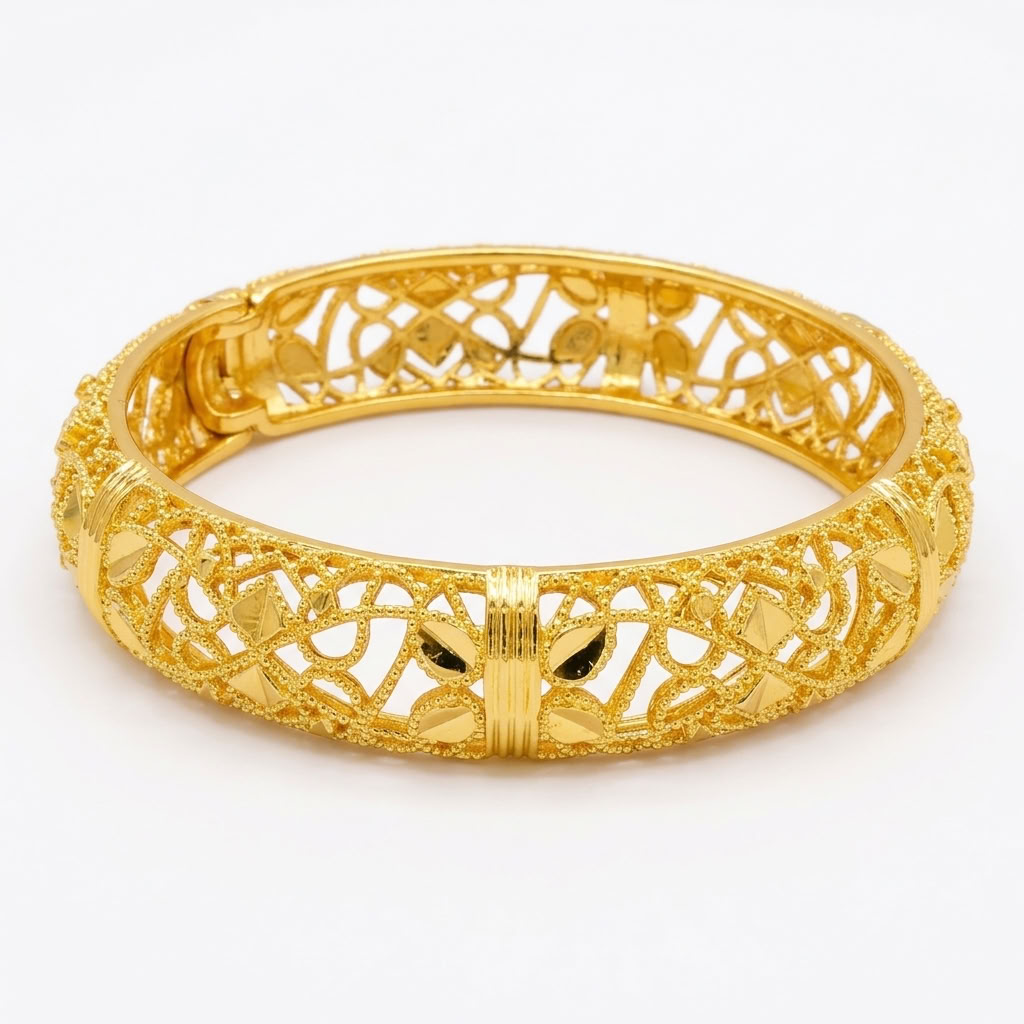 24K Gold Plated Traditional Handmade Open Bracelet Set - 2-Piece Intricate Design Bangles BO76