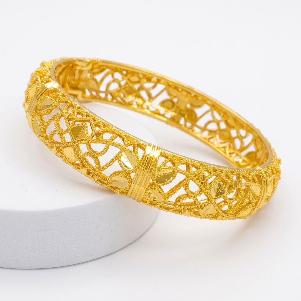 24K Gold Plated Traditional Handmade Open Bracelet Set - 2-Piece Intricate Design Bangles BO76