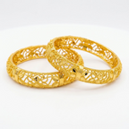 24K Gold Plated Traditional Handmade Open Bracelet Set - 2-Piece Intricate Design Bangles BO76