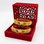 24K Gold Plated Traditional Handmade Open Bracelet Set - 2-Piece Intricate Design Bangles BO76
