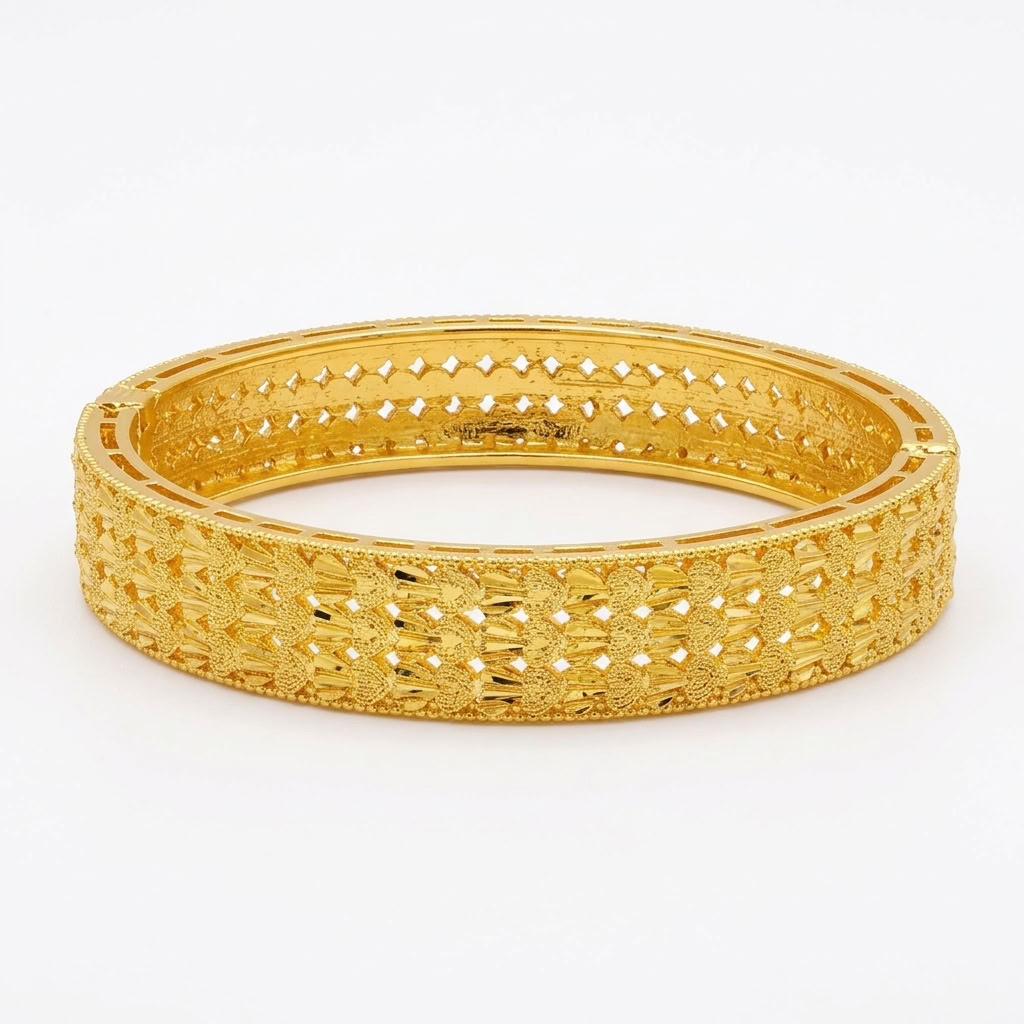 24K Gold Plated Traditional Handmade Open Bracelet Set - 2-Piece Intricate Design Bangles BO82