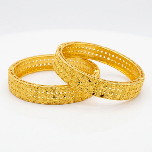 24K Gold Plated Traditional Handmade Open Bracelet Set - 2-Piece Intricate Design Bangles BO82