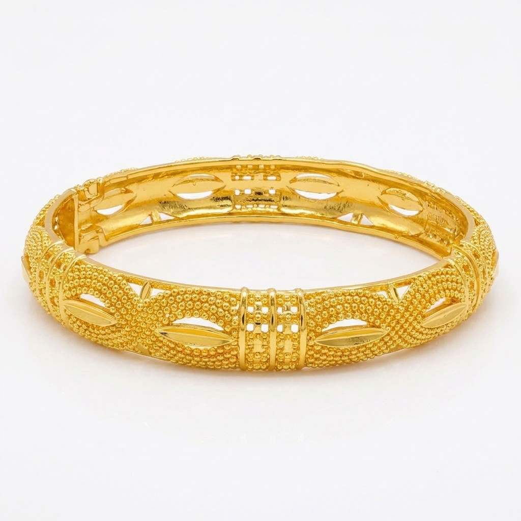 24K Gold Plated Traditional Handmade Open Bracelet Set - 2-Piece Intricate Design Bangles BO84