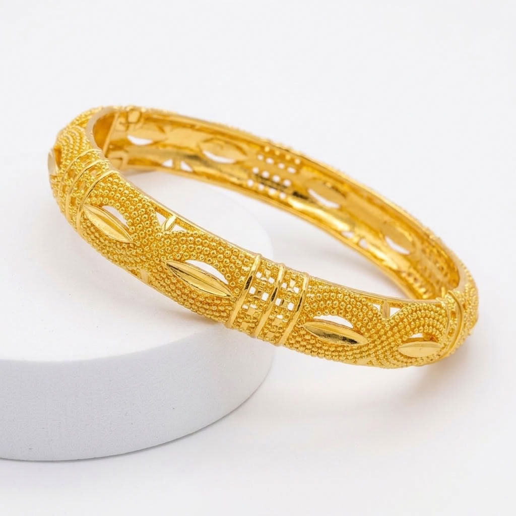 24K Gold Plated Traditional Handmade Open Bracelet Set - 2-Piece Intricate Design Bangles BO84