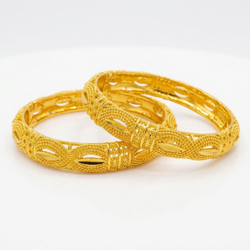 24K Gold Plated Traditional Handmade Open Bracelet Set - 2-Piece Intricate Design Bangles BO84