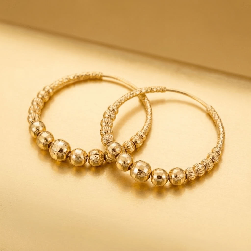 24K Gold Plated Baliya Hoop Earrings Set - Tarnish Free Traditional Asian Jewellery