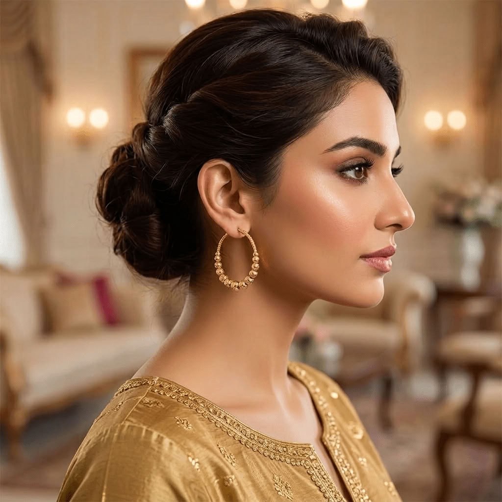 24K Gold Plated Baliya Hoop Earrings Set - Tarnish Free Traditional Asian Jewellery