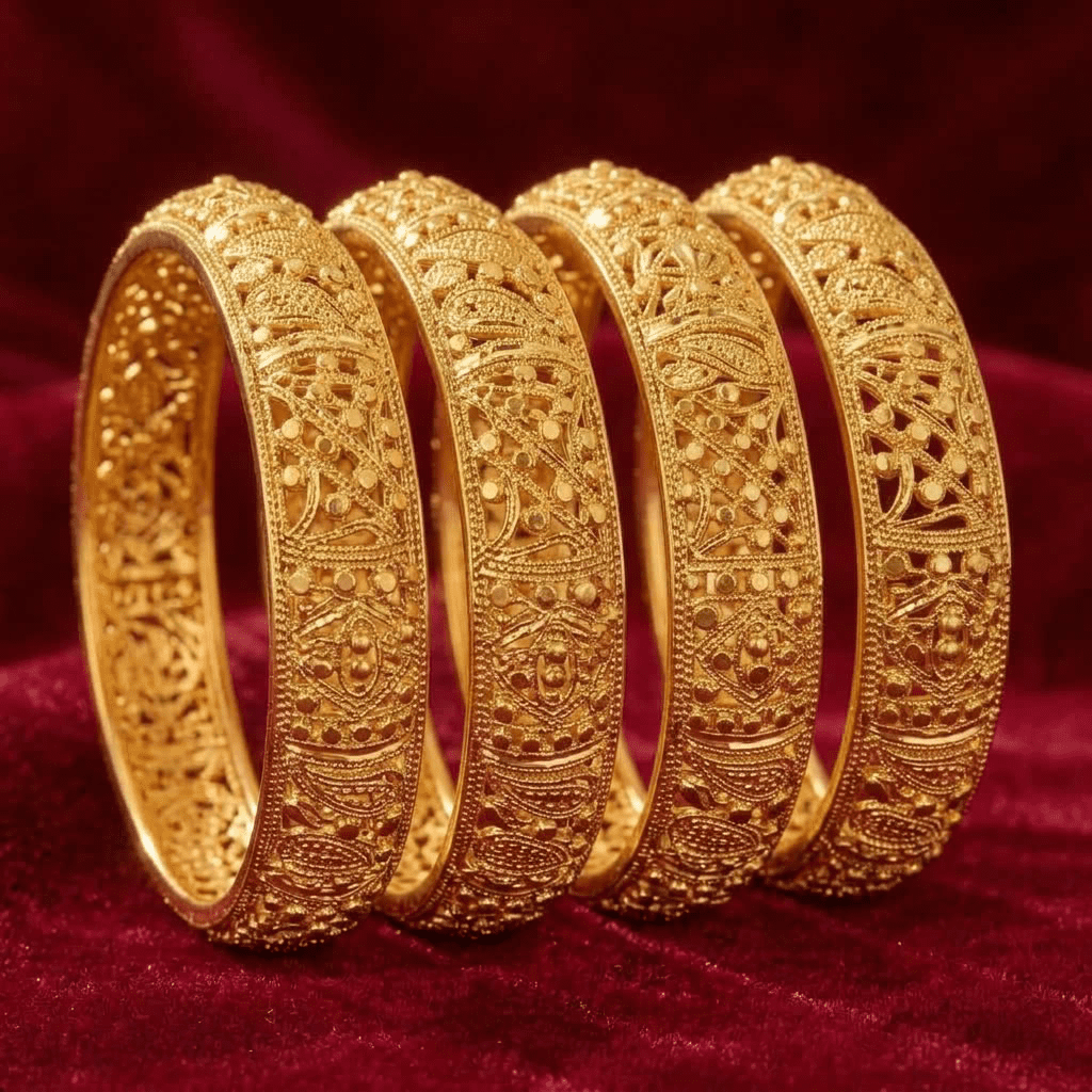 24K Gold Plated Traditional Bridal Bangles Jewellery Set - 4-Piece Bangles