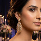 American Diamond Gold Plated Silver Crystal Earrings - Bridal Jewellery