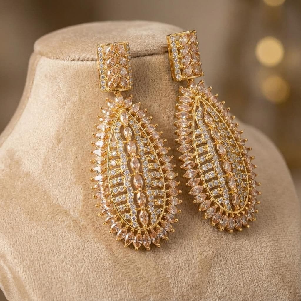 American Diamond Gold Plated Silver Crystal Earrings - Bridal Jewellery