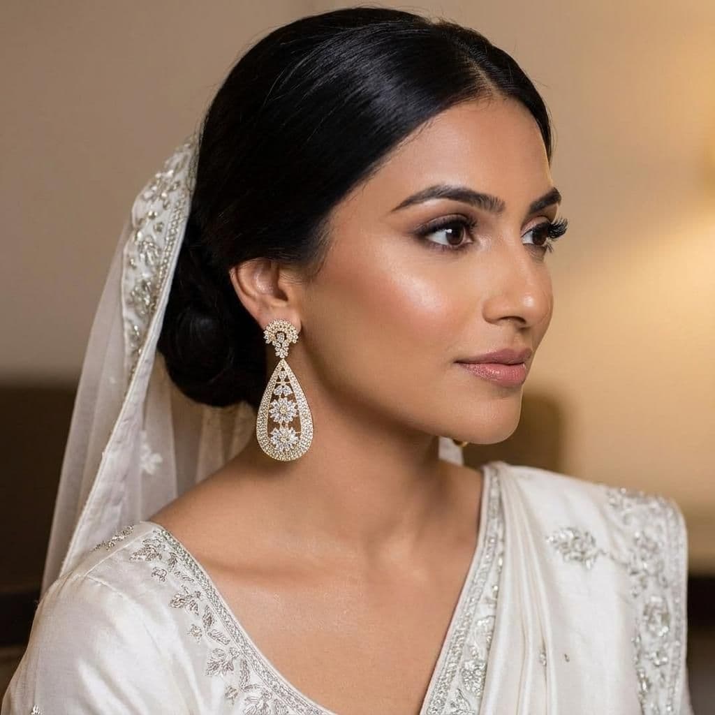American Diamond Gold Plated Silver Diamonds Earrings - Bridal Jewellery