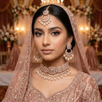American Diamond Rose Gold Plated Silver Choker Bridal Jewellery Set - 3-Piece Necklace, Earrings & Tikka