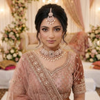 American Diamond Rose Gold Plated Silver Choker Bridal Jewellery Set - 3-Piece Necklace, Earrings & Tikka