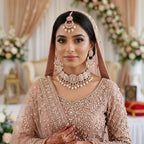 American Diamond Rose Gold Plated Silver Choker Bridal Jewellery Set - 3-Piece Necklace, Earrings & Tikka