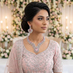American Diamond Silver Plated Baby Pink Bridal Jewellery Set - 2-Piece Necklace & Earrings