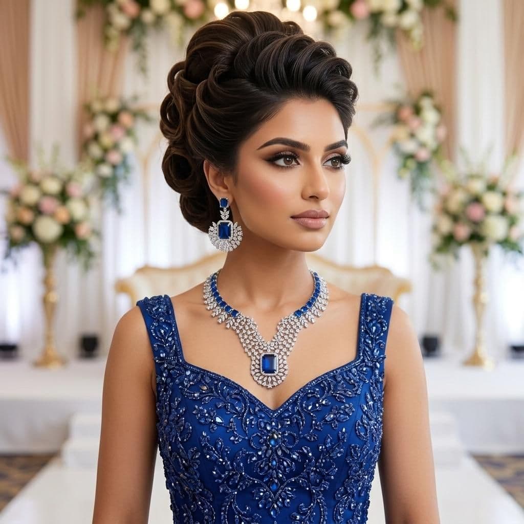 American Diamond Silver Plated Blue Bridal Jewellery Set - 2-Piece Necklace & Earrings