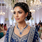 American Diamond Silver Plated Blue Bridal Jewellery Set - 2-Piece Necklace & Earrings