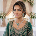 American Diamond Silver Plated Emerald Green Bridal Jewellery Set - 2-Piece Necklace & Earrings