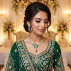 American Diamond Silver Plated Emerald Green Bridal Jewellery Set - 2-Piece Necklace & Earrings