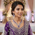 American Diamond Silver Plated Purple Bridal Jewellery Set - 2-Piece Necklace & Earrings