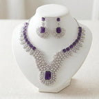American Diamond Silver Plated Purple Bridal Jewellery Set - 2-Piece Necklace & Earrings