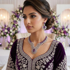 American Diamond Silver Plated Purple Bridal Jewellery Set - 2-Piece Necklace & Earrings