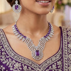 American Diamond Silver Plated Purple Bridal Jewellery Set - 2-Piece Necklace & Earrings